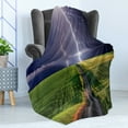thumbnail image 4 of Nature Soft Flannel Fleece Throw Blanket, Summer Storm About to Appear with on the Field Solar Beams Energy Theme, Cozy Plush for Indoor and Outdoor Use, 50" x 60", Green Blue, by Ambesonne, 4 of 5