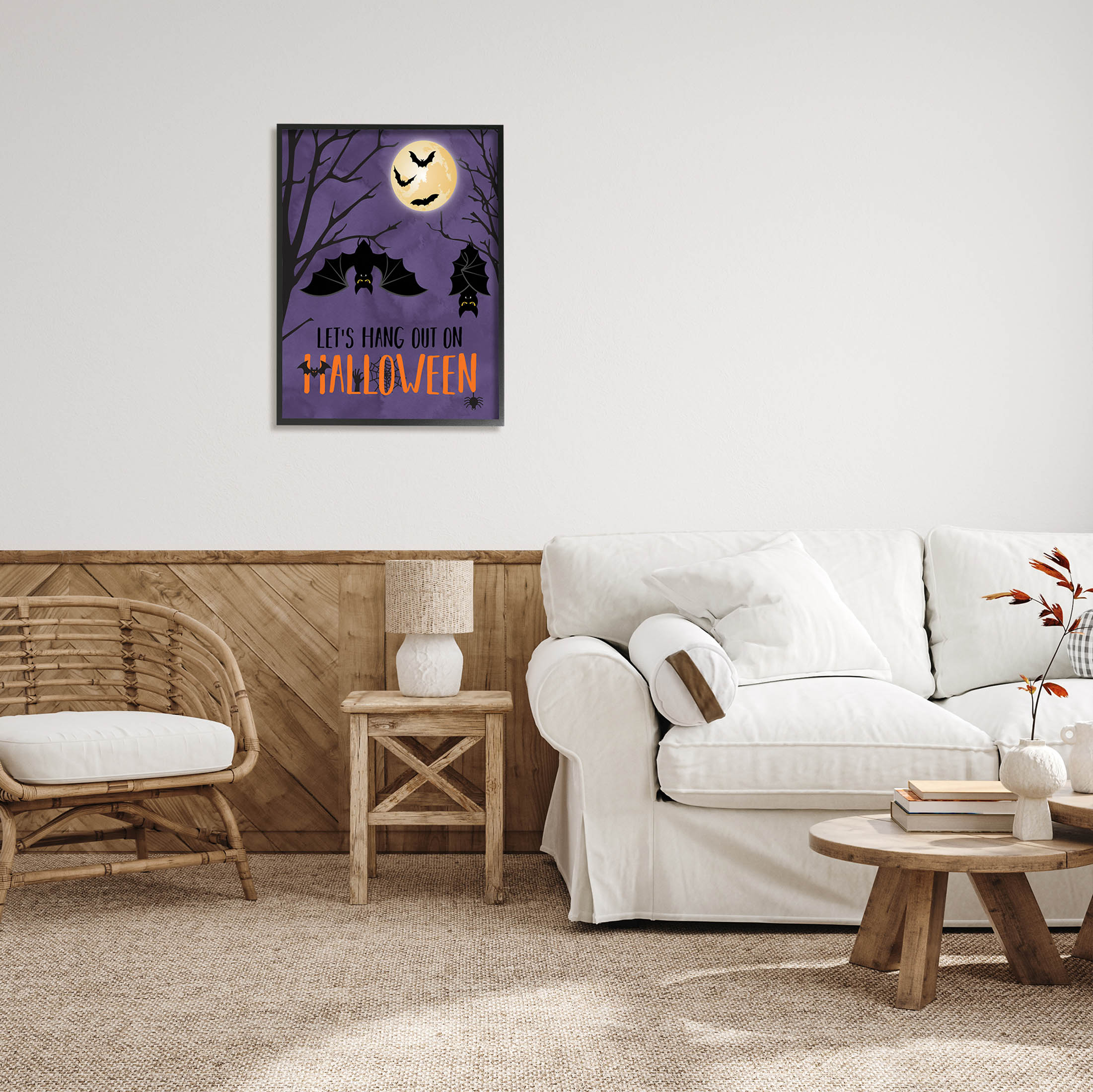 Stupell Industries Let's Hang Halloween Bats Graphic Art Black Framed Art Print Wall Art, Design by Linda Birtel