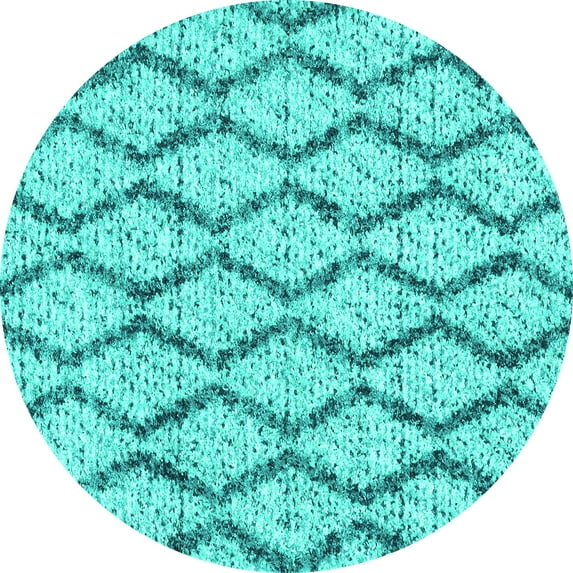 Ahgly Company Machine Washable Indoor Round Trellis Turquoise Blue Modern Area Rugs, 8' Round
