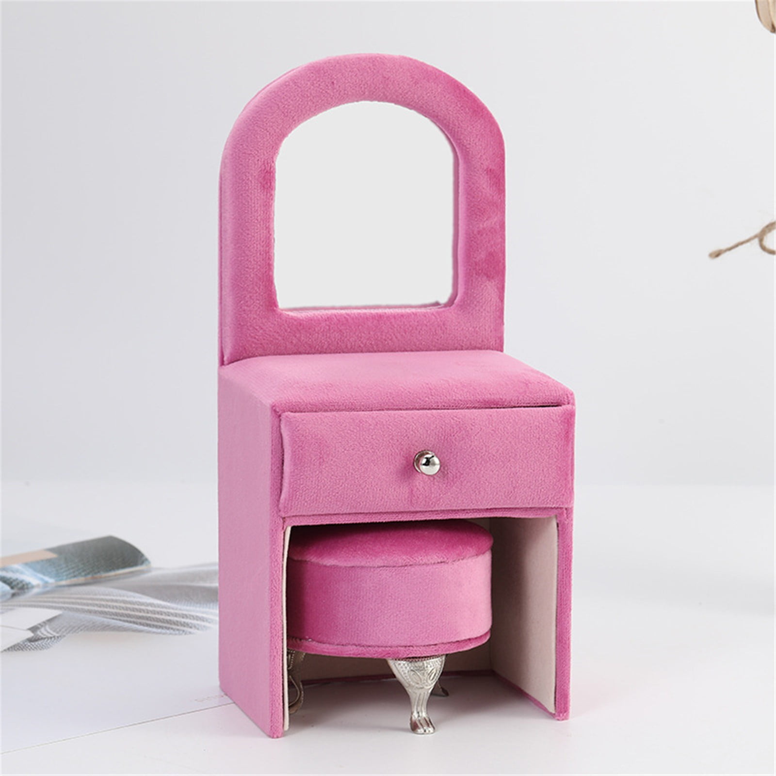 BNNG Dollhouse Furniture, Suitable For Jewelry Storage Boxes, Openable Rose Pink Sofa Jewelry Box Miniature Sofa Couch for Mini House Heart Shape Velvet Chair 1/6 Scale Mini Accessories