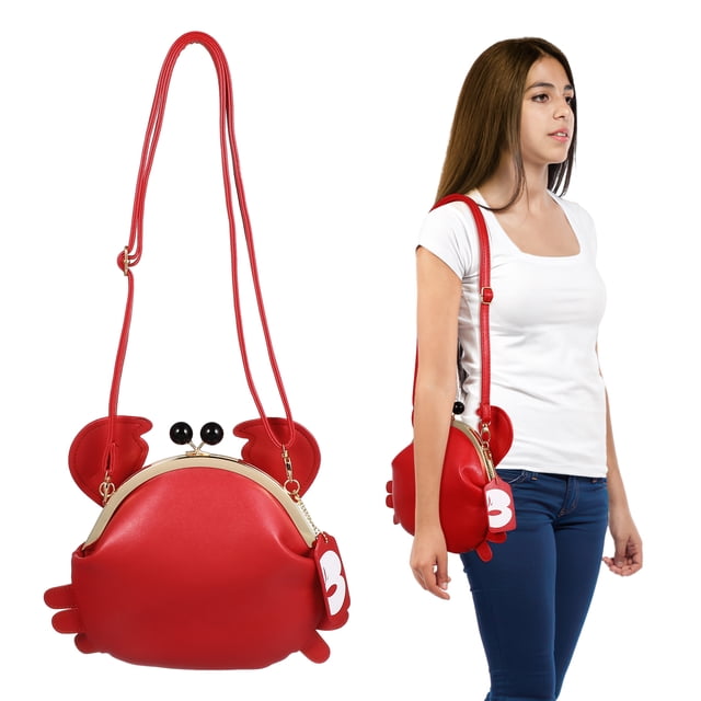 Bolso bandolera de piel sintética con forma de cangrejo, estilo satchel, para mujer y niña.