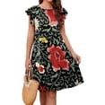 thumbnail image 5 of Pop Seller Summer Beach Dress For Women Casual Round Neck Tunic Ruffle Short Sleeve A-Line Tiered Babydoll Dress Flowy Mini Dress Red 2XL, 5 of 7