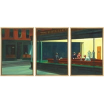 wall26 Framed Canvas Print Wall Art Set Nighthawks by Edward Hopper Cultural Historic Oil Painting Fine Art Reproduction Scenic Colorful for Living Room, Bedroom, Office - 16"x24"x3 Natural