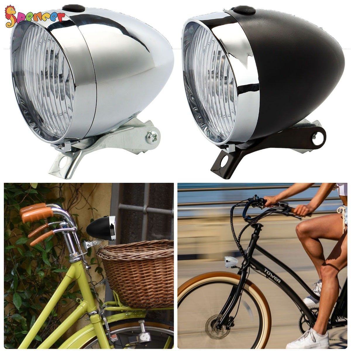 6 LED Retro Bicycle Front Light Flashlight Headlamp with Bracket Vintage Bike Headlight 