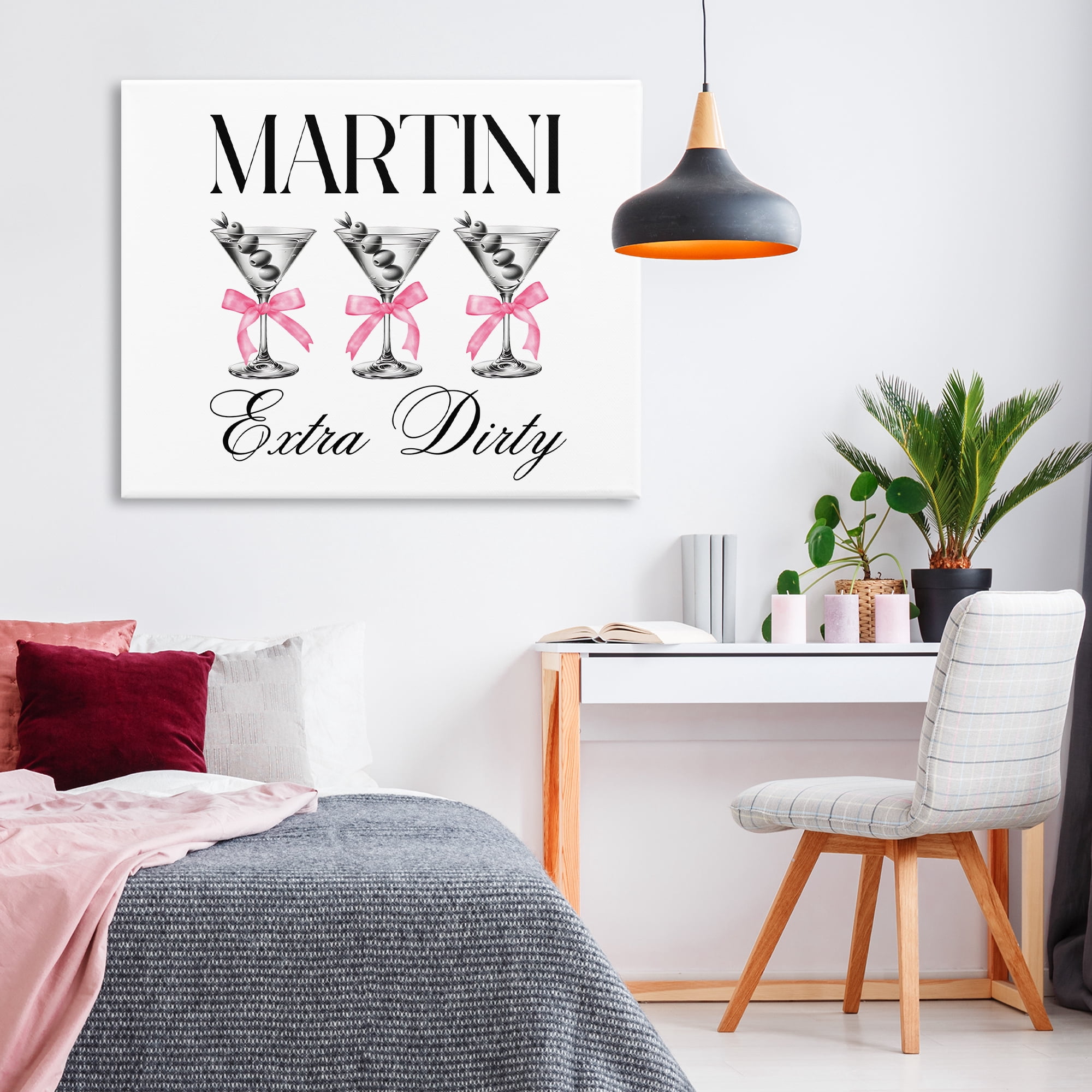Stupell Industries Pink Ribbon Martini Trio Canvas Wall Art, design by Lettered and Lined