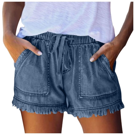 Razzly Jeans Denim Bandage Pocket Bottom Tassel Casual Pants Shorts Female Womens Pants Women Pants Casual Set Business Casual Pants for Women Petite Straight Leg Beach Pants for(Dark Blue,XL)
