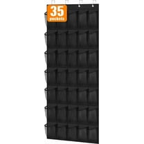 RYLZX Over the Door Shoe Organizer, 35 Large Breathable Mesh Pockets, Space Saving Hanging Storage Holder, Hangs on Closets for Shoes, Accessories, Black