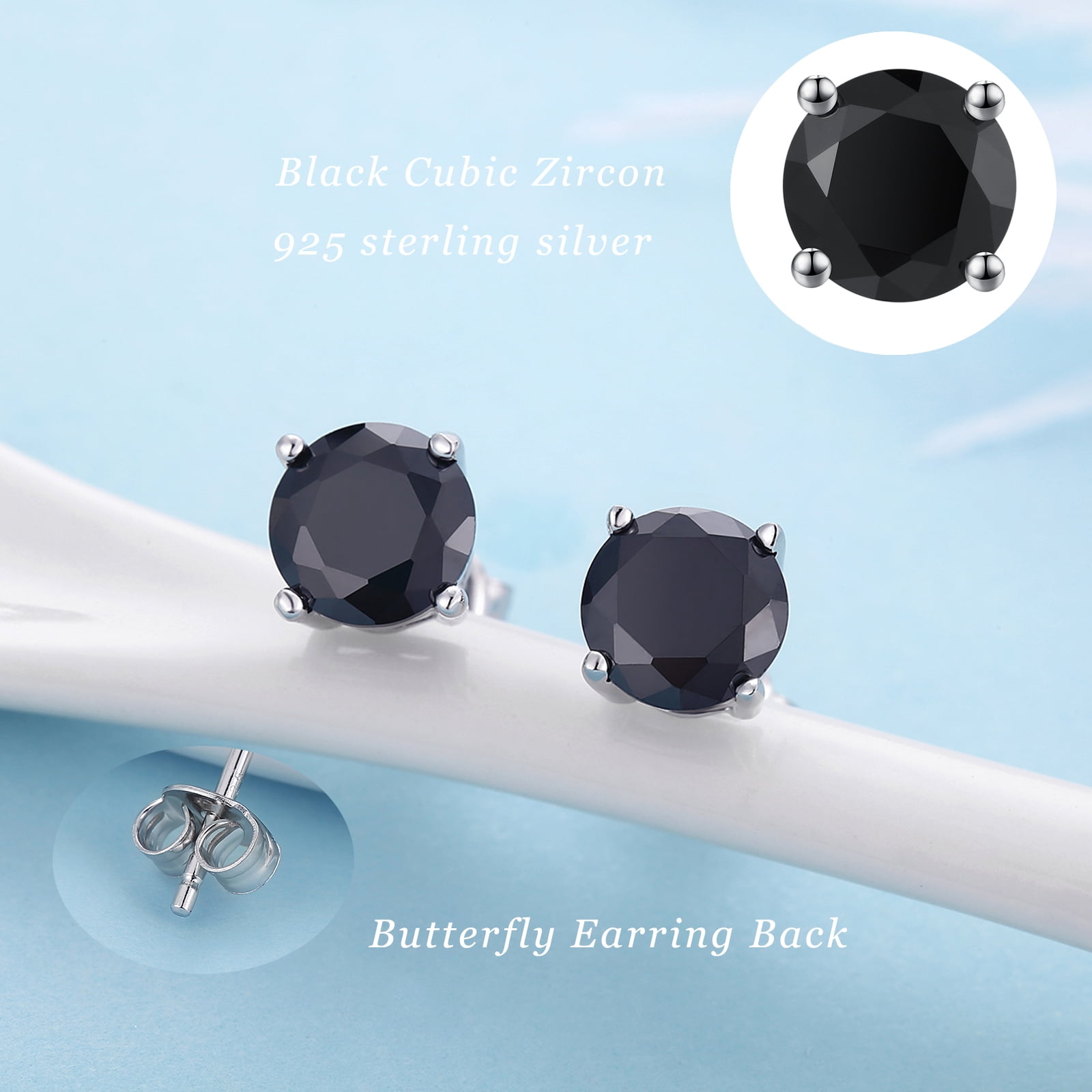 Black Earrings Stud for Men Women Diamond Earrings Black Stud Earrings Mens Diamond Earrings Black Cubic Zirconia Stud Earrings Sterling Silver Earrings Black Diamond Studs Silver Earrings 7mm