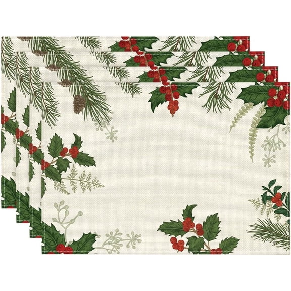 Pine Cone Christmas Placemats Set of 4, 12x18 Inch Seasonal Winter Table Mats for Party Kitchen Dining Decoration