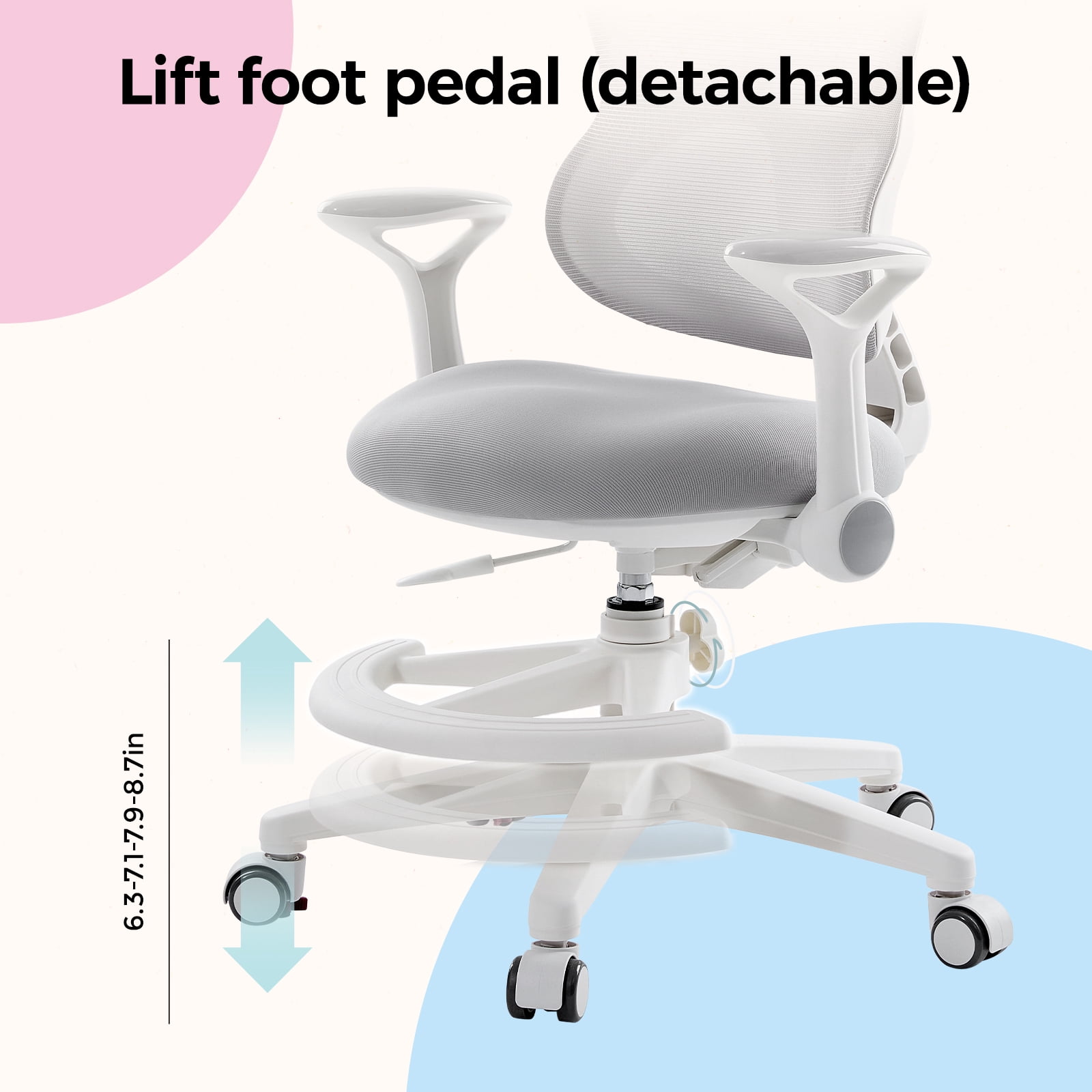 Kids Study Desk Chair, Ergonomic Adjustable Height Children's Study Chair, Swivel Mesh Desk Chair with Wheels, Home Office Chair for Children in Home Bedroom-Includes 2 Free Chair Covers