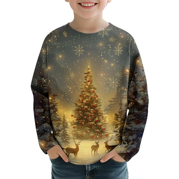 Colorful Boy Girl Kids Girl Boy Cute T Shirt Thermal T Shirts Print Tops Tee for Child Long Sleeve Boat Neck Modest Happy Holiday Christmas Brunch Fall Winter Tee Shirt 2025 4 Years