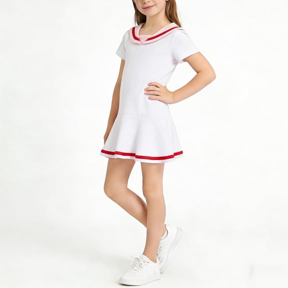 HOMADLES Girls Polo Dress for School Uniform 1-10, Everyday Wear Ruffle Dresses Short Sleeve Dresses for Girls Summer Casual Dresses White 5-6 T