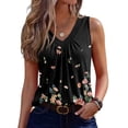 thumbnail image 2 of Women's Tank Tops Summer Sleeveless V Neck Floral Print Pleated Front Casual Loose Tunic Blouse Multicolor L, 2 of 5