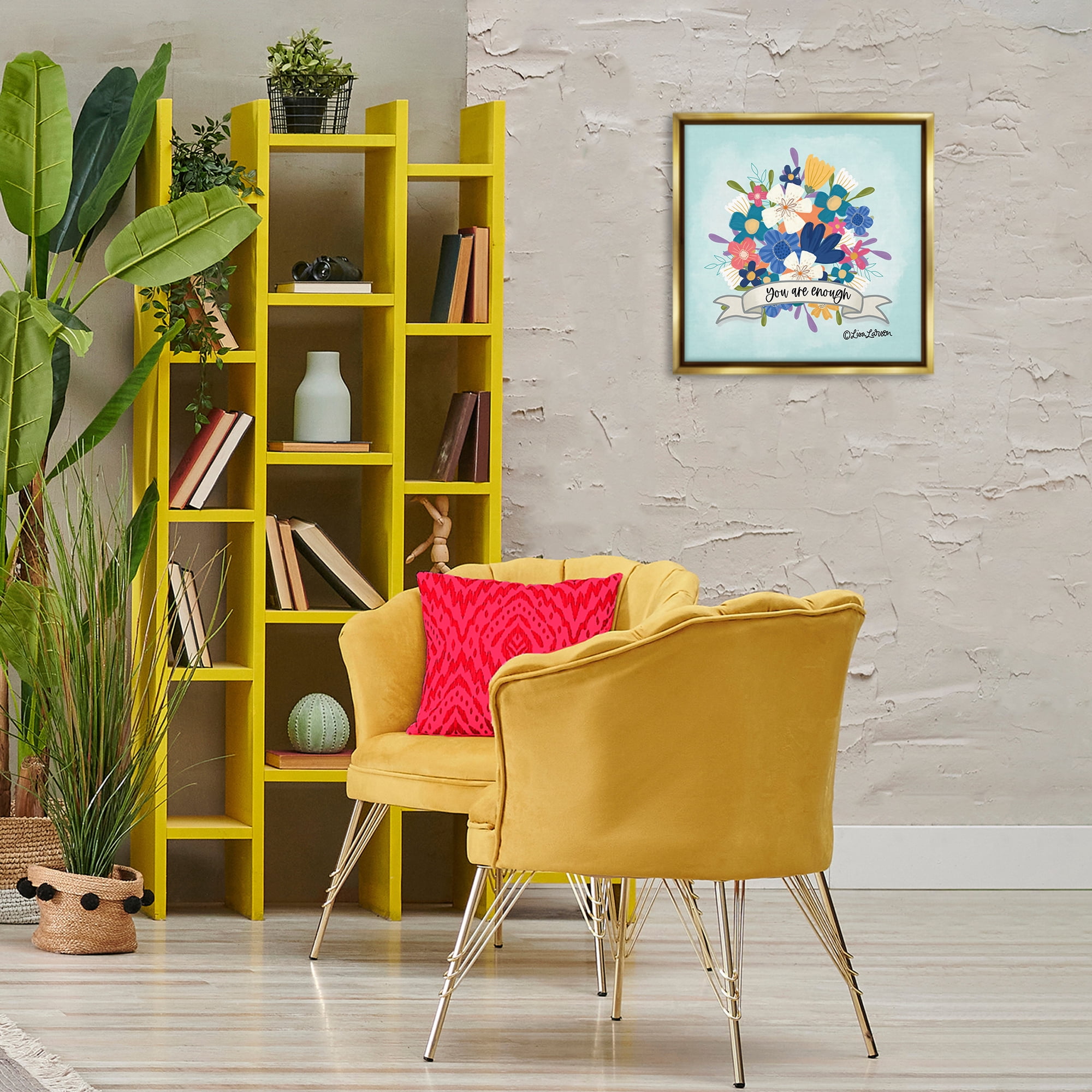 Stupell Industries Floral You Are Enough Plants & Flowers Painting Gold Floater Framed Canvas Art Print Wall Art, 18 x 18