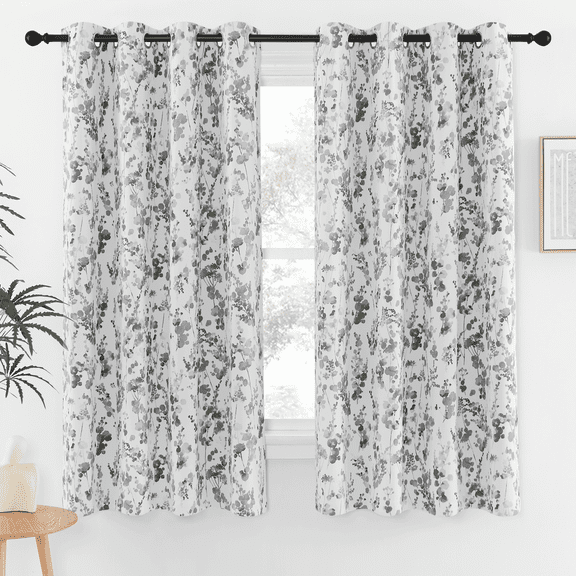 NICETOWN Blackout Curtains for Kitchen, Watercolor Dots Painting Light Blocking Curtains Thermal Insulated Privacy Drapes for Bedroom, Grey, 52"x63", 2 Panels