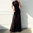 thumbnail image 6 of JGGSPWM Women's Elegant Formal Long Dress Sleeveless Mesh High Neck Ruched Bodycon Cocktail Party Evening Gown Maxi Dress Black XXL, 6 of 8