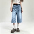 thumbnail image 5 of Wutalume Capri Pants for Women Denim - Low Rise Loose Fit Bermuda Style Summer Jorts Cropped Length High Waist Vintage Wash,Light Blue L, 5 of 8