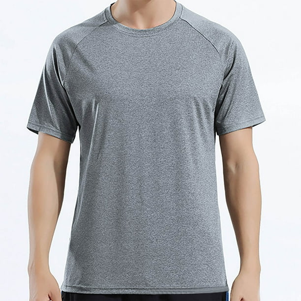 Camisa Elvqul para Hombre Economicas Manga Corta Liso Gris Cuello Redondo
