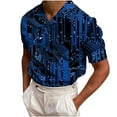 thumbnail image 2 of Yaoyar Men's Printed Short Sleeve V Neck Shirt Short Sleeve Shirt Sequin Stage Party Clothes Blue,3XL, 2 of 3