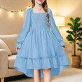 thumbnail image 2 of OJSFQUFP Girls' Spring Summer and Fall Dress: Square Neck Flared Sleeves Ruffled Hem Dress, 2 of 9