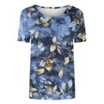 thumbnail image 6 of Floral Print Tops for Womens，Summer Womens Scooped Neck Tees Short Sleeve Shirts Loose Fitted Tunics Blouses Ultra Soft Textured Tops Lounge Breathable T-Shirts Running Cycling Workout Outfits, 6 of 6