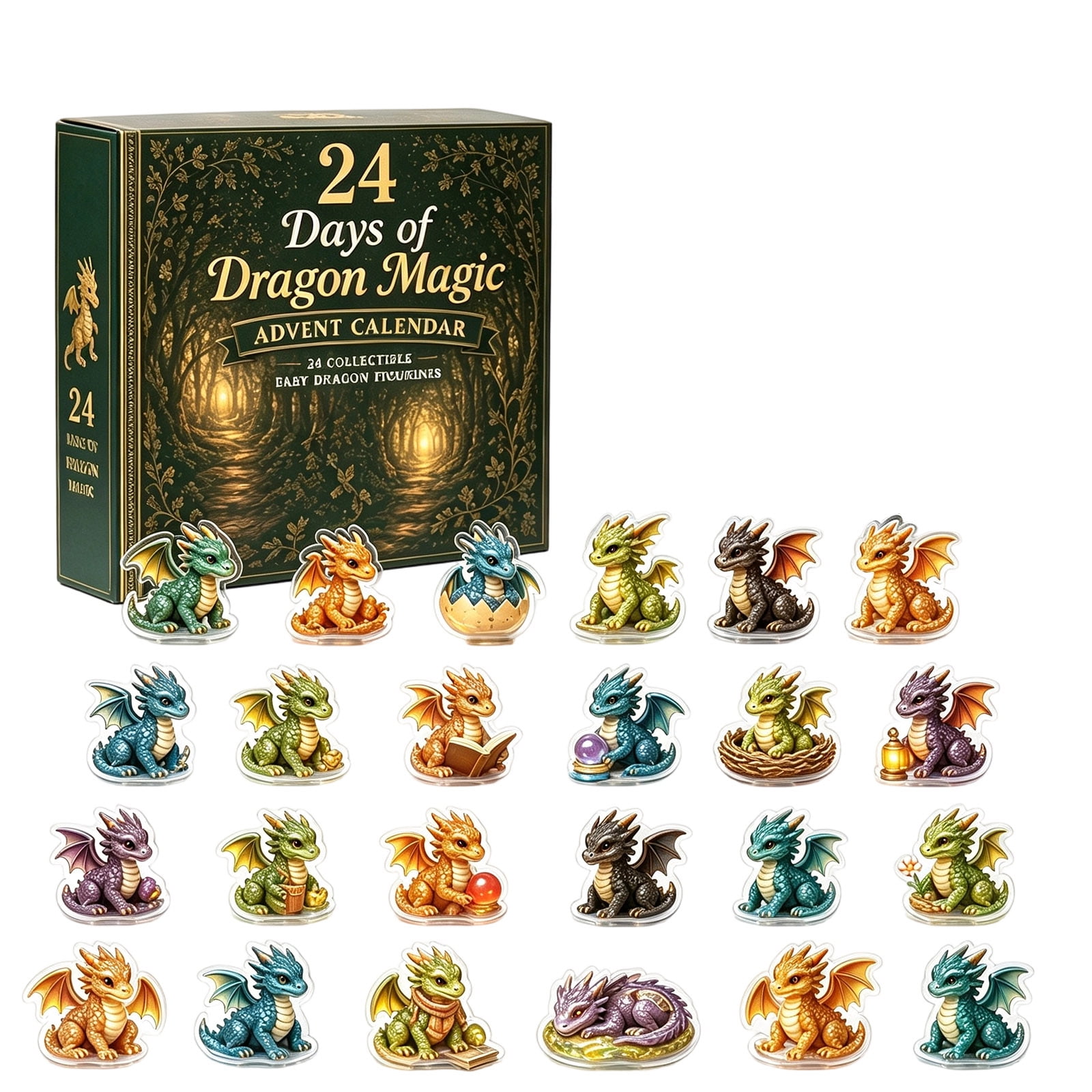 Christmas Ornaments 2D Flat Acrylic Airplane Box Little Dragon Magic Calendar Blind Box for Holiday Tree Decor and Xmas Gift Exchange Set with 24 Pcs Hanging Multicolor_#152