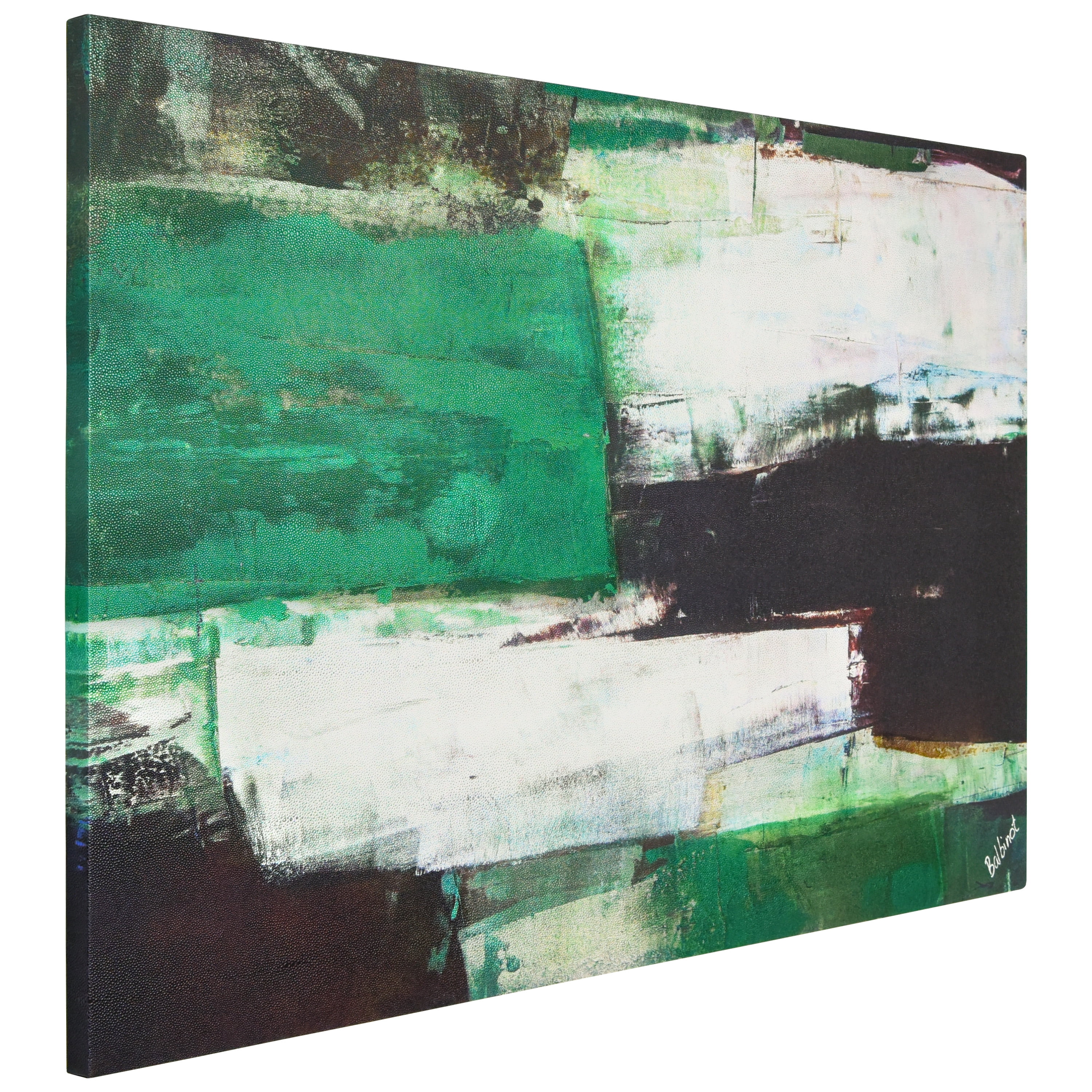 "Emerald Abstraction", Green Abstract Rendered on Silver Shagreen Wrapped Canvas Wall Art, sized 60"x40"