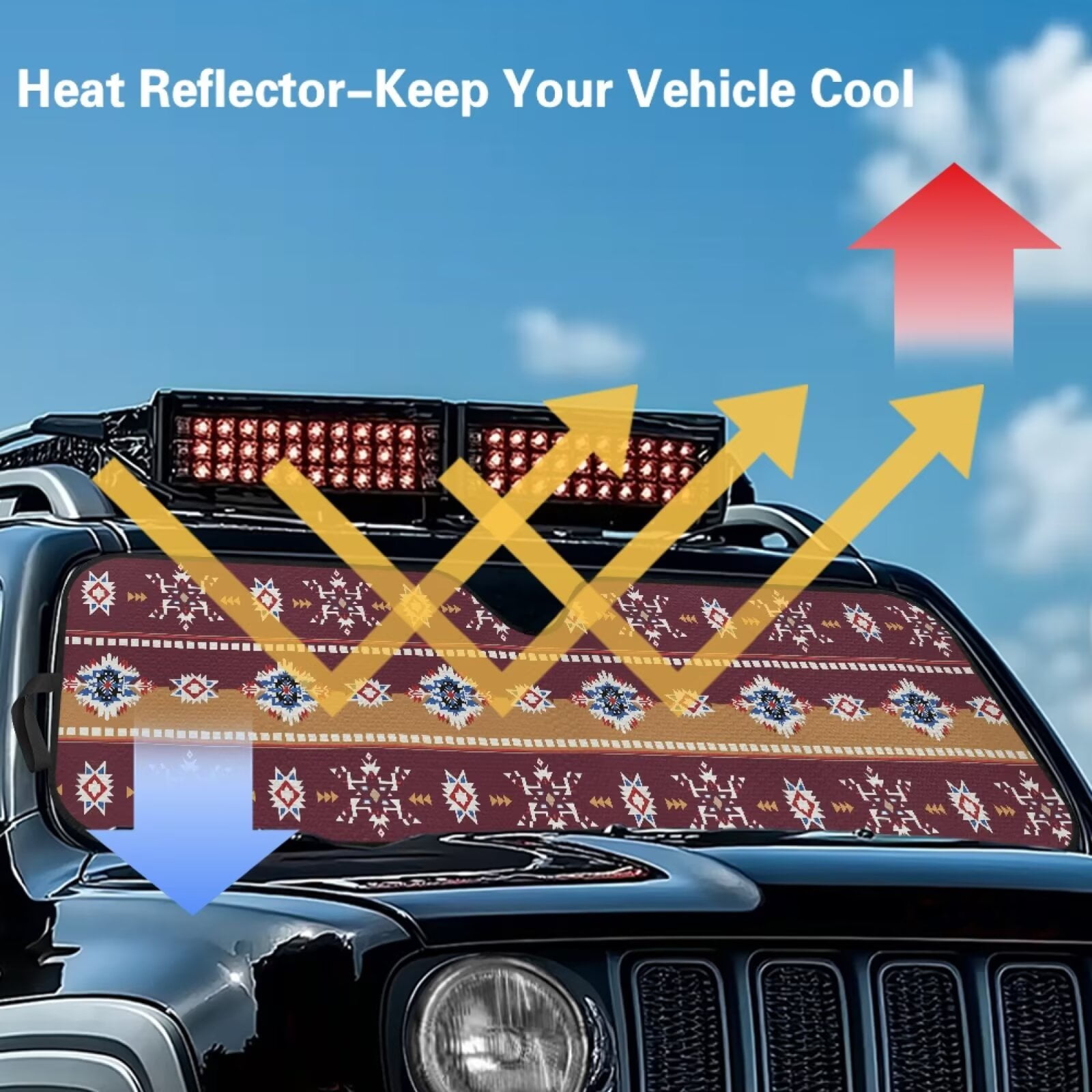 Uorisanigo Windshield Sun Shade for Jeep,Aztec African Tribal Sun Visor Windshield Shade Blocks UV Rays,Sunshade Heat Shield Compatible with 2024 2025 Jeep Wrangler JL 2/4 Door