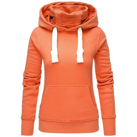 IROINNID Women's Long Sleeve Hoodie Turtleneck Mid-Length Solid Color Comfy Ladies Sweatshirt Tops Shirt, Orange