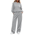 thumbnail image 5 of Women's 2 Piece Matching Lounge Set Sweatsuits,Long sleeves Hoodie and High Waist Wide Leg Sweatpants,with Pockets,Solid Color Casual Tracksuit Loungewear Sets, 5 of 6