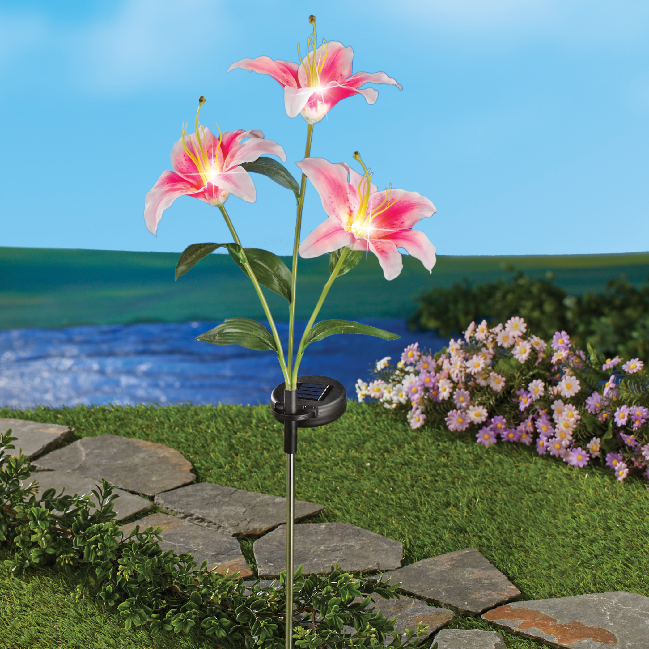 Beautiful Solar Powered Lilies Outdoor Garden Stake Spring, Summer