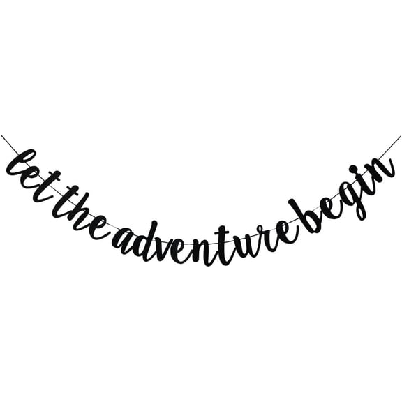Let The Adventure Begin Banner, Black Paper Sign For Moving Away/Travel/Baby Shower/Wedding Engagement/Birthday/Graduation/Farewell Party Decorations