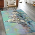 thumbnail image 3 of Blue Grey Building Kitchen Runner Rug 2.7x5 Washable Runners for Hallway Non Slip Modern Art Turquoise Large Area Rug Indoor Floor Carpet for Bathroom Laundry Entryway Bedroom Living Room, 3 of 9