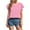 Pink, variant on Women's Summer Casual Blouse with Double Layered Flutter Sleeves, Solid Color Round Neck Short Sleeve T-Shirt Top