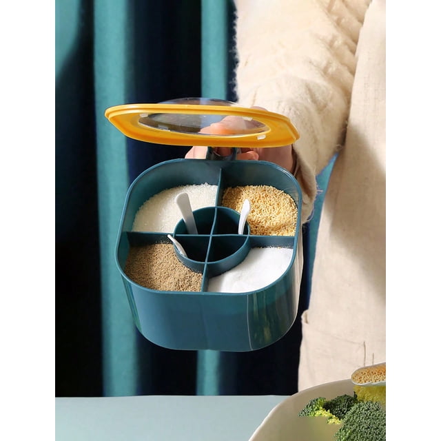 1pc Multi-functional Kitchen Seasoning Box With Cover And Four Compartments For Sugar, Monosodium Glutamate, Salt And Other Spices Storage