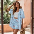 thumbnail image 3 of Xoenoiee Blue American Flag Firework Print Women's 2 Piece Outfit Cover Up Half Sleeve Blouse Shorts Set 4th of July Summer Beach Vacation Resort Wear Plus Size, L, 3 of 7