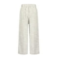 thumbnail image 5 of Women's Striped Pants, Loose Fit Wide Leg Cropped Pants, High Waist Casual Trousers with Pockets, Retro Stripe Lounge Pants for Summer Outfits, Loungewear and Daily Casual Wear-Beige, 5 of 5