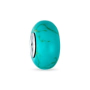 Blue Green Stabilized Turquoise Gemstone Spacer Bead Charm Bead for Women 925 Sterling Silver Fits European Bracelet