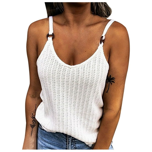 Moda mujer Casual suelto sólido Sling cuello redondo Delgado sin mangas Sexy camisetas sin mangas Pompotops lopia989341