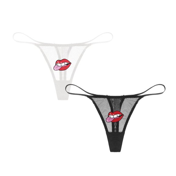 Varsbaby Woman's Sexy G-String Thongs with Lip Cartoon Stickers 2 Pack