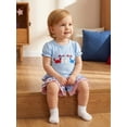 thumbnail image 6 of BemeyourBBs Toddler Baby Girls 4th of July Outfits Cute Infant Baby Girl Summer Clothes Patriot Independent Day Clothes Crab Holding Flag Embroidery Puff Sleeve T Shirt Tops and Ruffle Shorts Set, 6 of 9