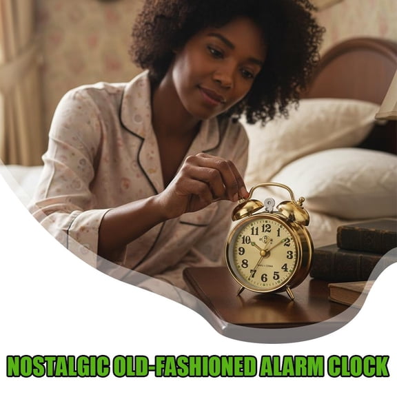 Retro Mechanical Alarm Clock, Twin Bell Manual Winding Clock with Metal Body, Loud Ringing for Heavy Sleepers, Battery-Free Nightstand Decor