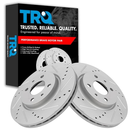 TRQ Front Performance Brake Rotors Set Premium G-Coated Cross Drilled & Slotted Fits Select 2012-2017 Fiat 500