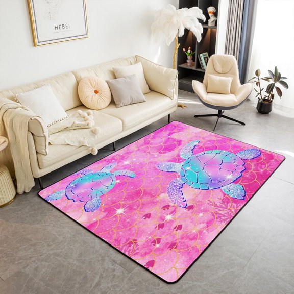 Erosebridal Sea Turtle Print Bedroom Carpet 4'11" x 3'3", Pink Sacle Rugs For Bedroom, Marine Ocean Bedroom Rugs, Bedroom Carpet Bedroom Decorative, Non Slip
