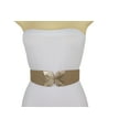 thumbnail image 4 of Women Beige Faux Leather Elastic Belt Gold Metal Buckle S M, 4 of 18