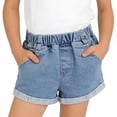 thumbnail image 3 of Aezemi Girls Cuffed Hem Jean Shorts, Toddler Kids Elastic Waist Outdoor Jean Bottoms, Little Girlss Summer Washed Trendy Bottoms with Pockets 11-12 Years, 3 of 9
