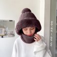 thumbnail image 4 of Gorro de invierno para mujer, conjunto de máscara de pasamontañas de punto con forro polar de una pieza, bufanda circular con cuello de Calavera, gorro de nieve para esquí con pompón, 4 of 5