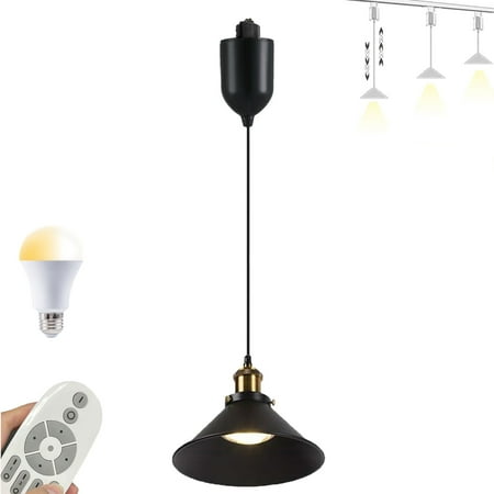 

FSLiving Adjustable Levitate Track Pendant Light H-Type Retractable Lift Track Lamp with Black Metal Shade Remote Control Dimmable Color Changing Light for Kitchen Island Living Room - 1 Light