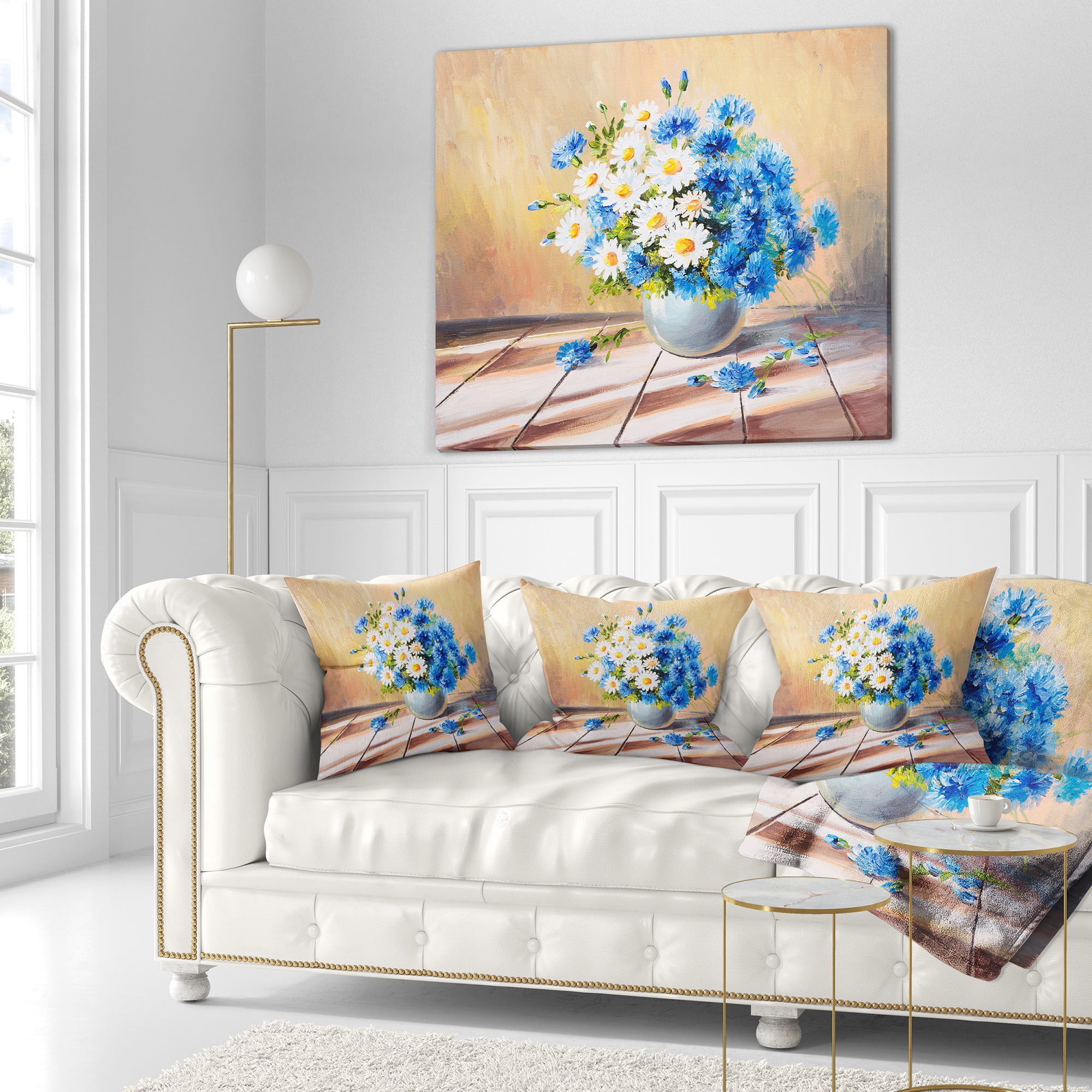 Designart Bouquet on Wooden Table - Floral Throw Pillow - 18x18