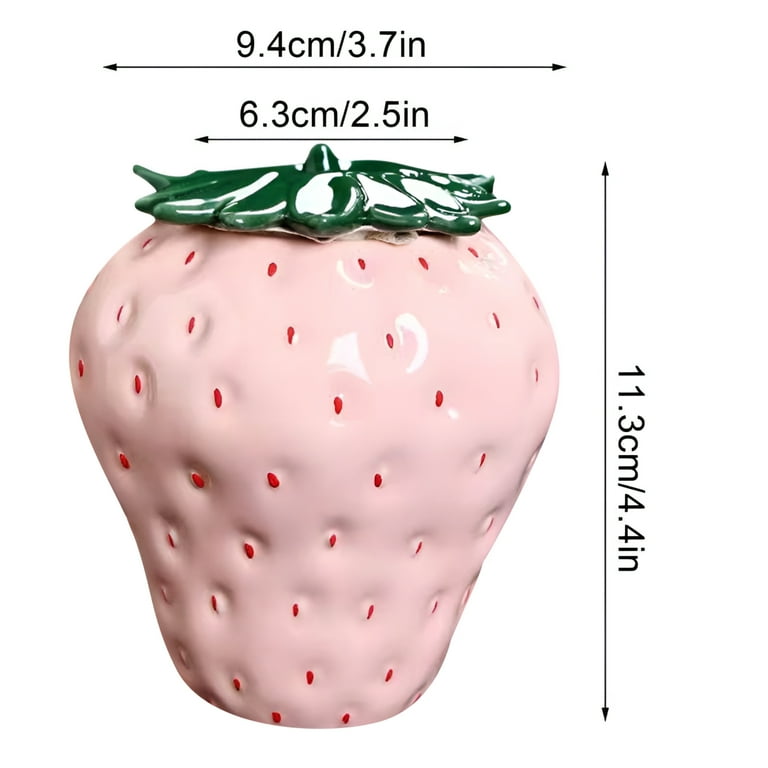 ACDANC Strawberry Ceramic Jar with Lid,Vintage Food Storage Container,Flower Vase Decor,Cute Design